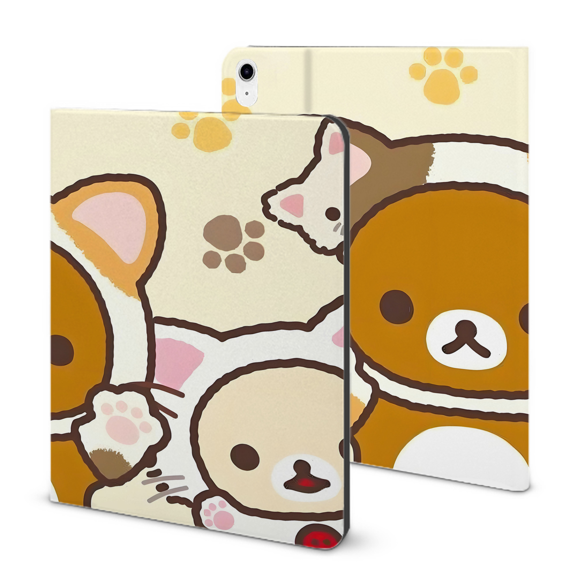 （画像用） リラックマ リラックマ キイロイトリ Rilakkuma Korilakkuma Kiiroitori IPad ケース ブック型 PUレザー TPU 耐衝撃 軽量 薄型 ペン収納なし 全面保護 IPad 各モデル対応